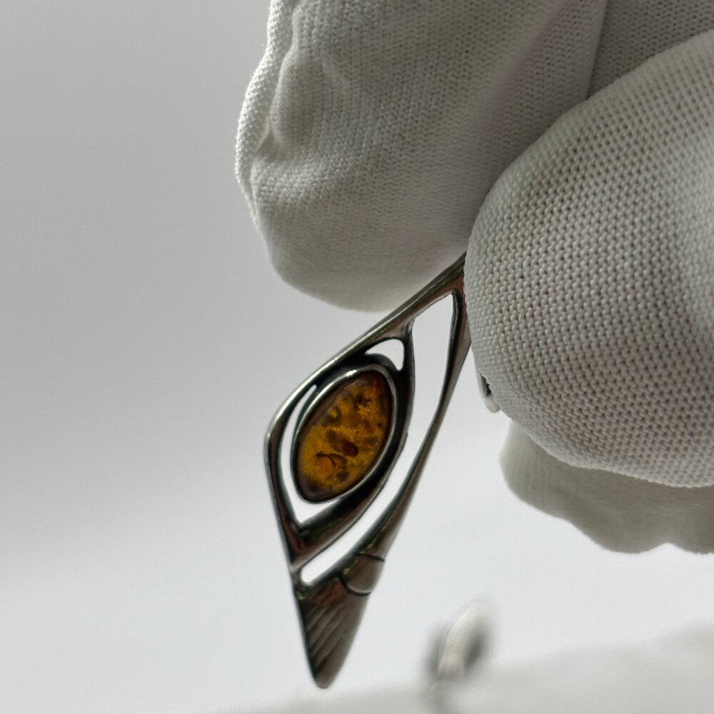 Vintage Handcrafted 925 Silver Dangle Earrings with Amber Stone - Picture 12 of 13